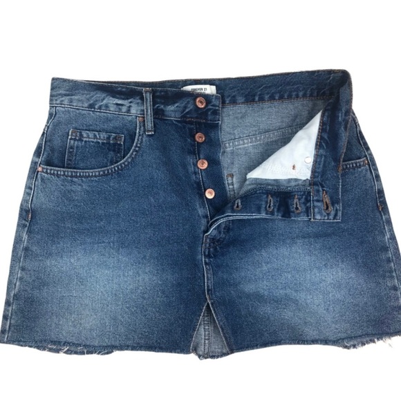 Forever 21 Women’s Classic Denim High Waist Mini Medium Wash Retro Jean Skirt - Picture 4 of 11